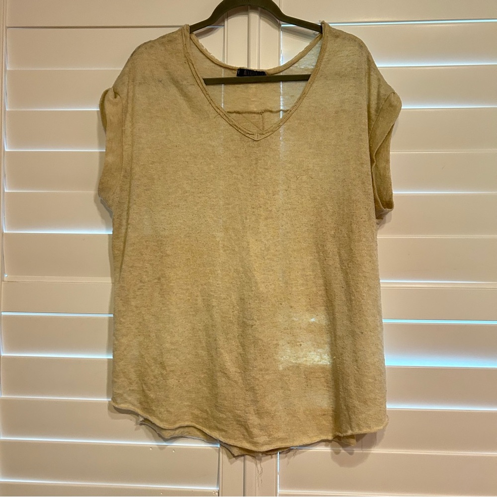 Allison Joy Short Sleeved V Neck Top Tan Cream Size Large